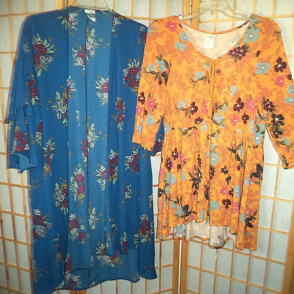 2 PC LOT MERI SKYE FLORAL BOHO OPEN CARDIGAN BOHO TOP-WOMENS PLUS SIZE 0X 14W